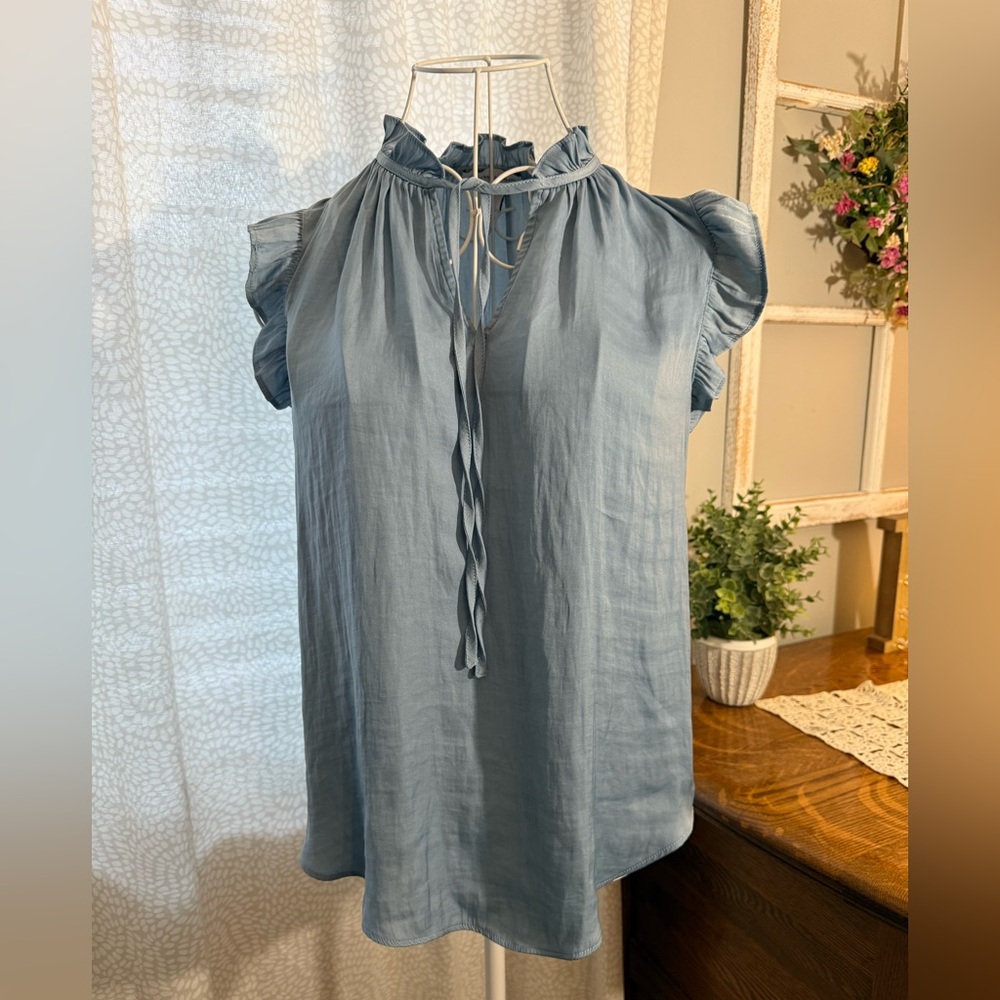 Cupcakes & Cashmere Light Blue top with wispy sleeves, Size XS